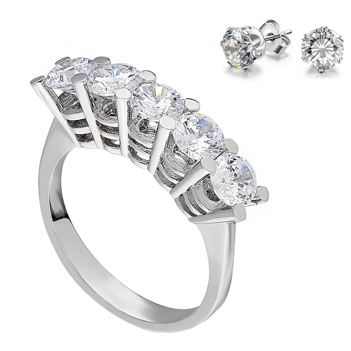 Chavin 1.75 carat Beştaş 5 Taş Zirkon Gümüş Kadın Yüzük dz67