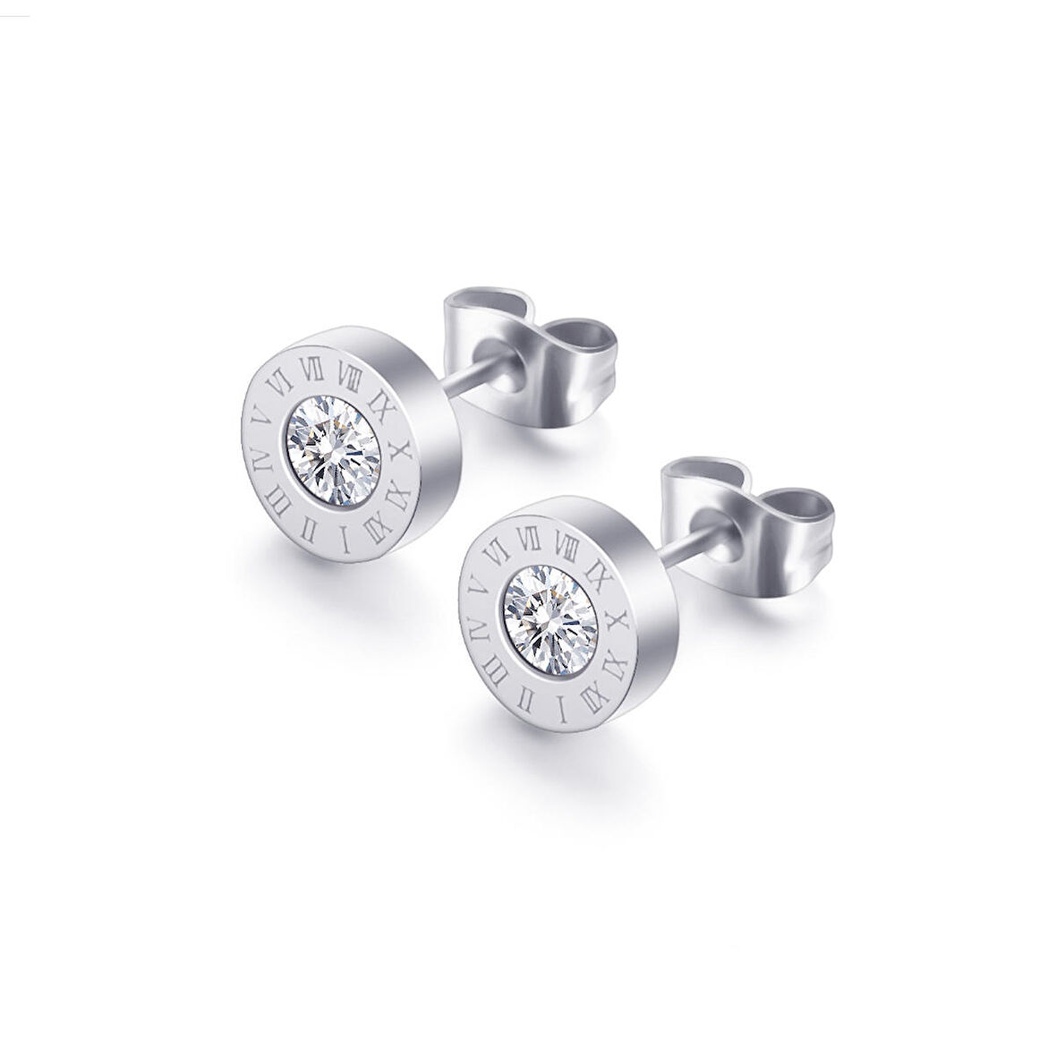 Chavin Roma Rakamlı Tek Taş Gri Çelik Kadın Küpe eg59by