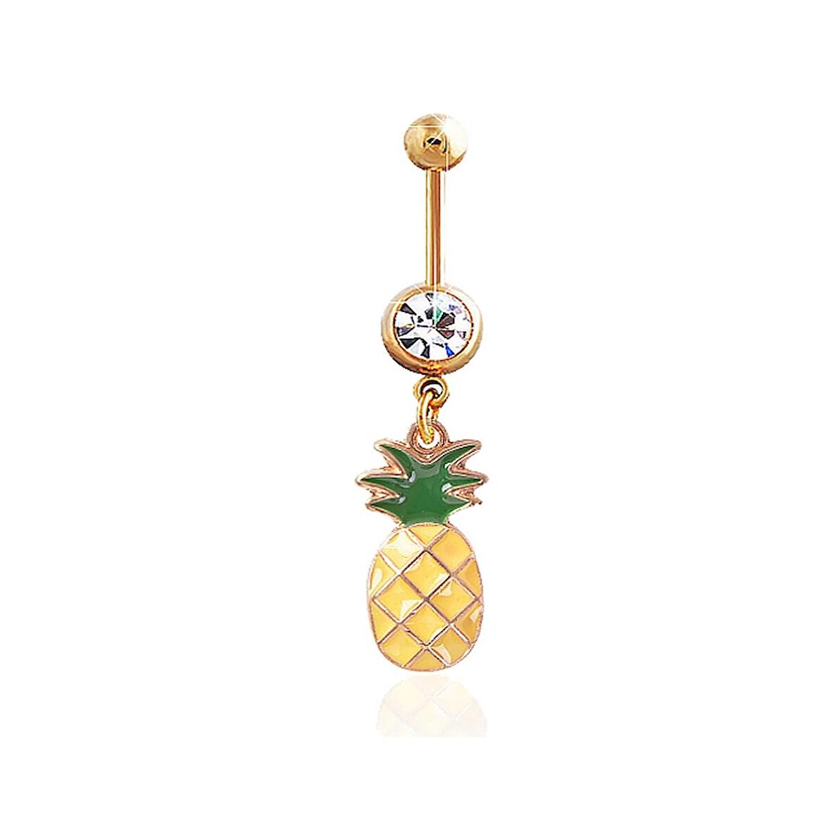 Chavin Taşlı Gold Ananas Çelik Göbek Piercing en46