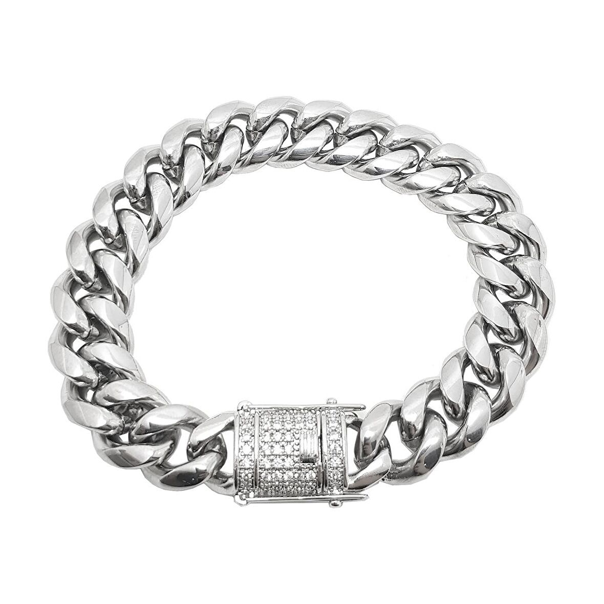Chavin 14 mm. Kalın Taşlı Çelik Erkek Bileklik ep77by
