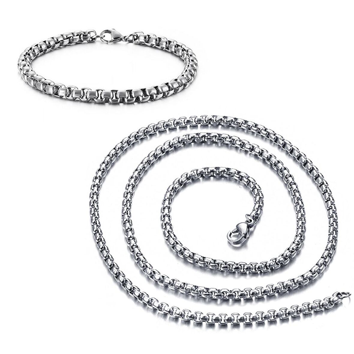 Chavin 5 mm. Gri Çelik Erkek Bileklik Zincir Takım er34-5