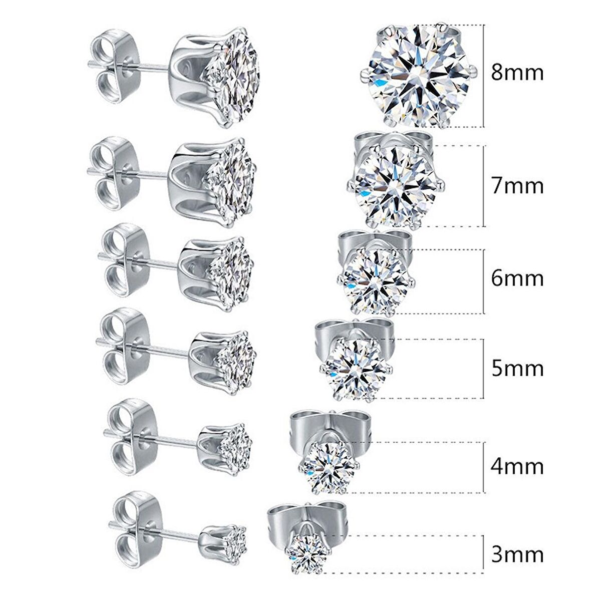 Chavin Gri Çelik 6 Takım Taşlı Bayan Erkek Küpe ai09-t
