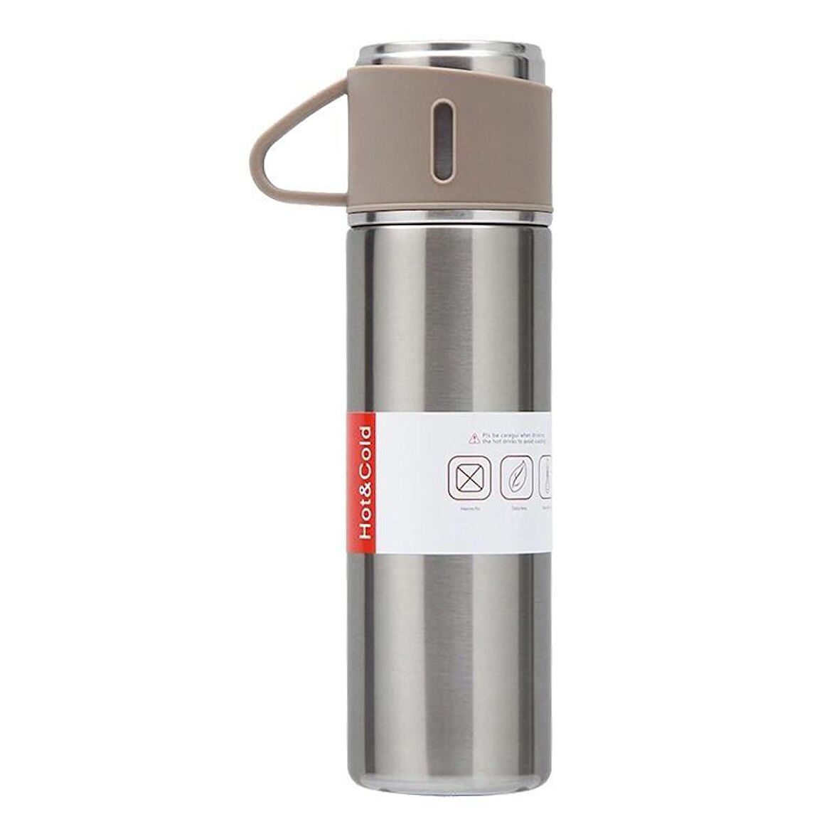 304 L Çelik Bej 500 ml Bardaklı Kahve Termos Mug cin408bj