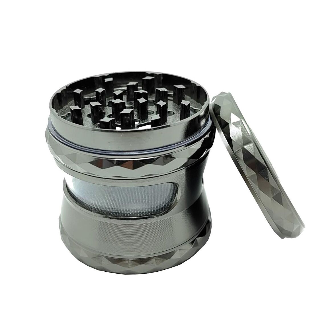 63 mm. Gri Pencereli Tütün Baharat Herbal Öğütücüsü Parçalayıcı rc80gr