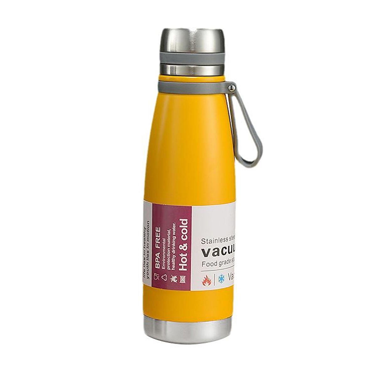 316 L Çelik Sarı 520 ml Sıcak Soğuk Vacuum Bottle Matara Suluk cin478sr