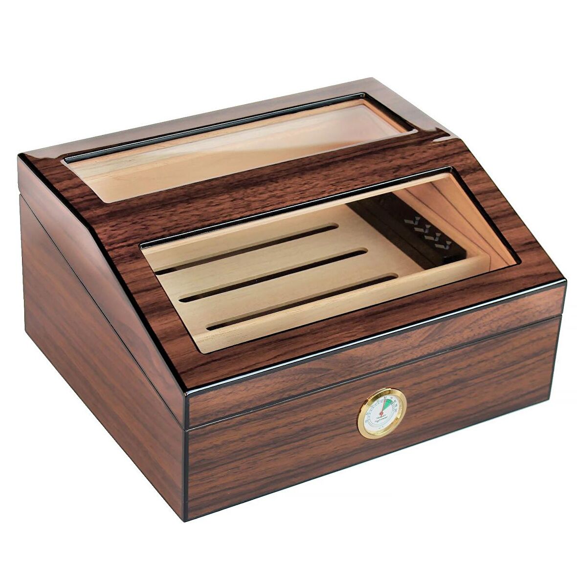 İspanyol Sediri 2 Kat Camlı Açık Kahverengi Humidor Puro Kutusu ra93akhv
