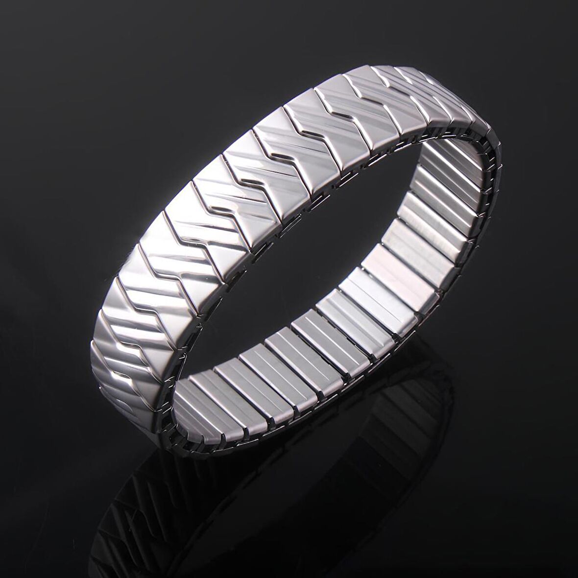 Chavin Gri Parlak 14 mm Lastikli Unisex Çelik Bileklik eu74