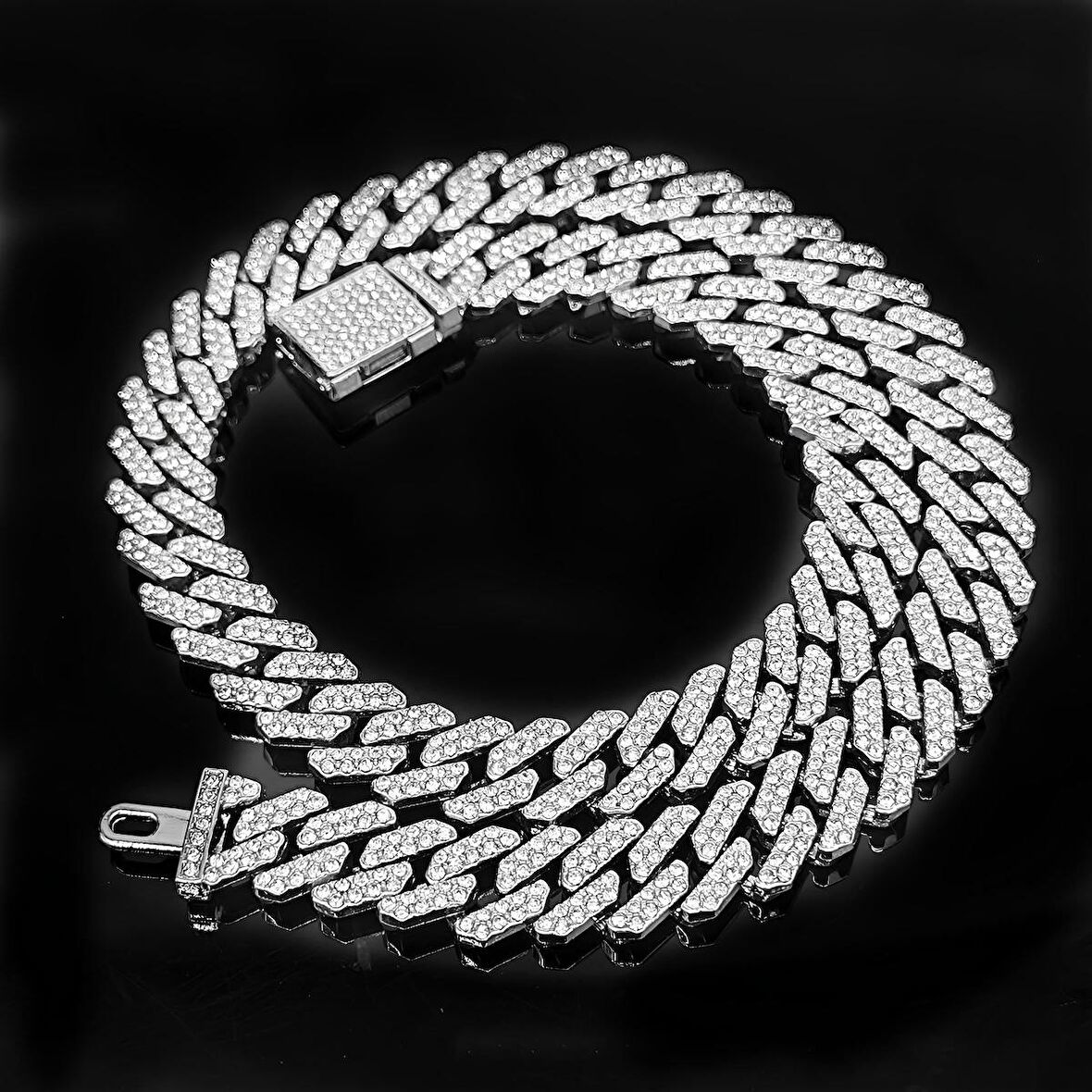 Chavin 12 mm. Gri Kalın 60 cm. Taşlı Alloy Erkek Zincir eu77by