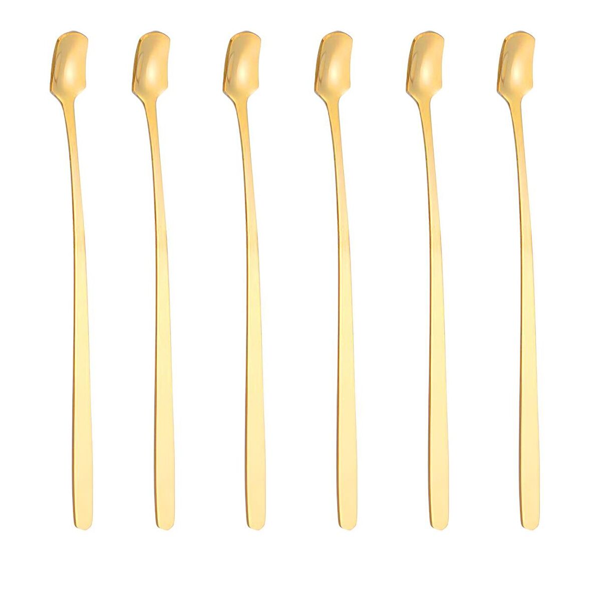 Çelik 17 cm Gold 6 Adet Uzun Kahve ve Smoothie Karıştırma Kaşığı cin577sr-6