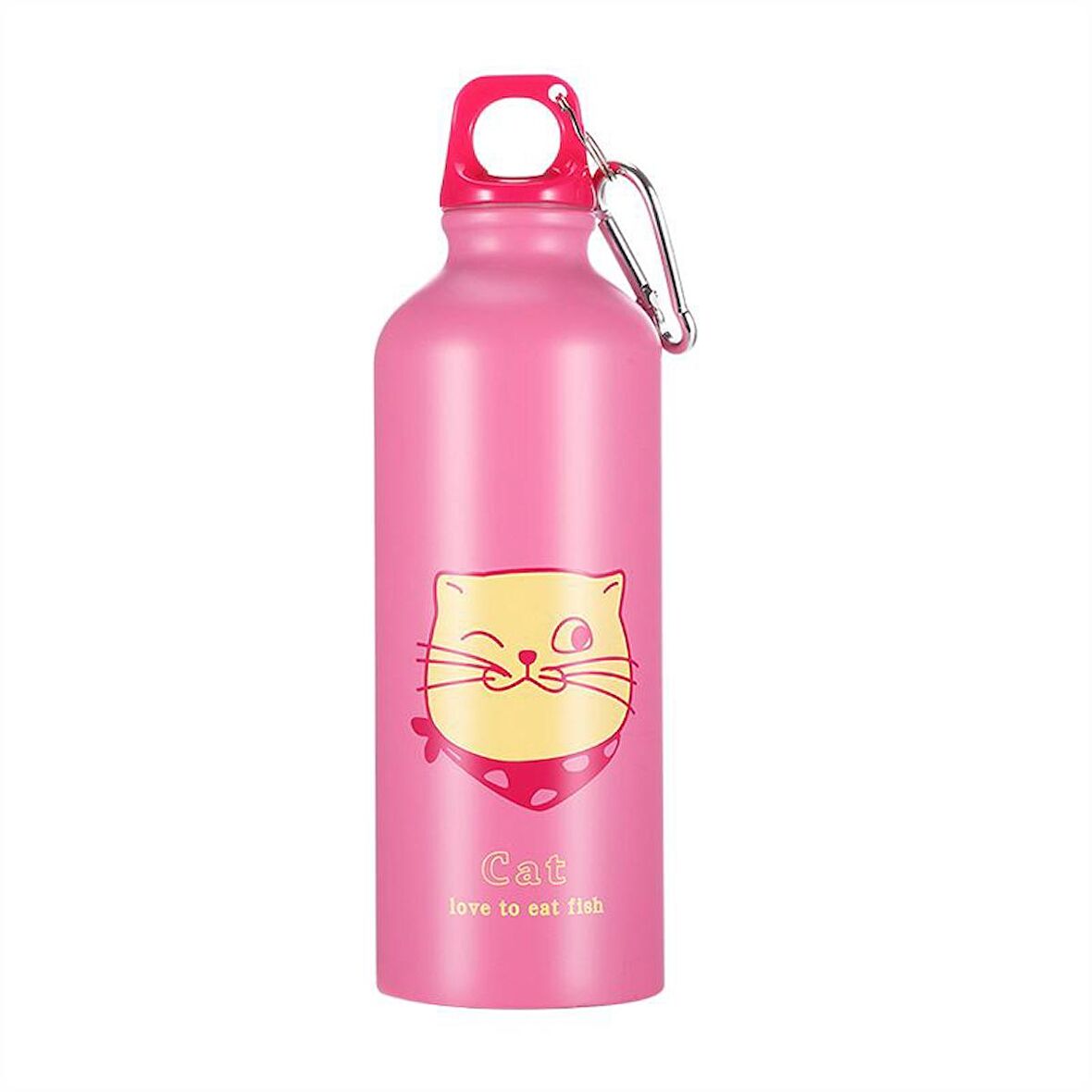 Çelik Pembe Kedi Askılı 500 ml Çocuk Matara Suluk cin497pm