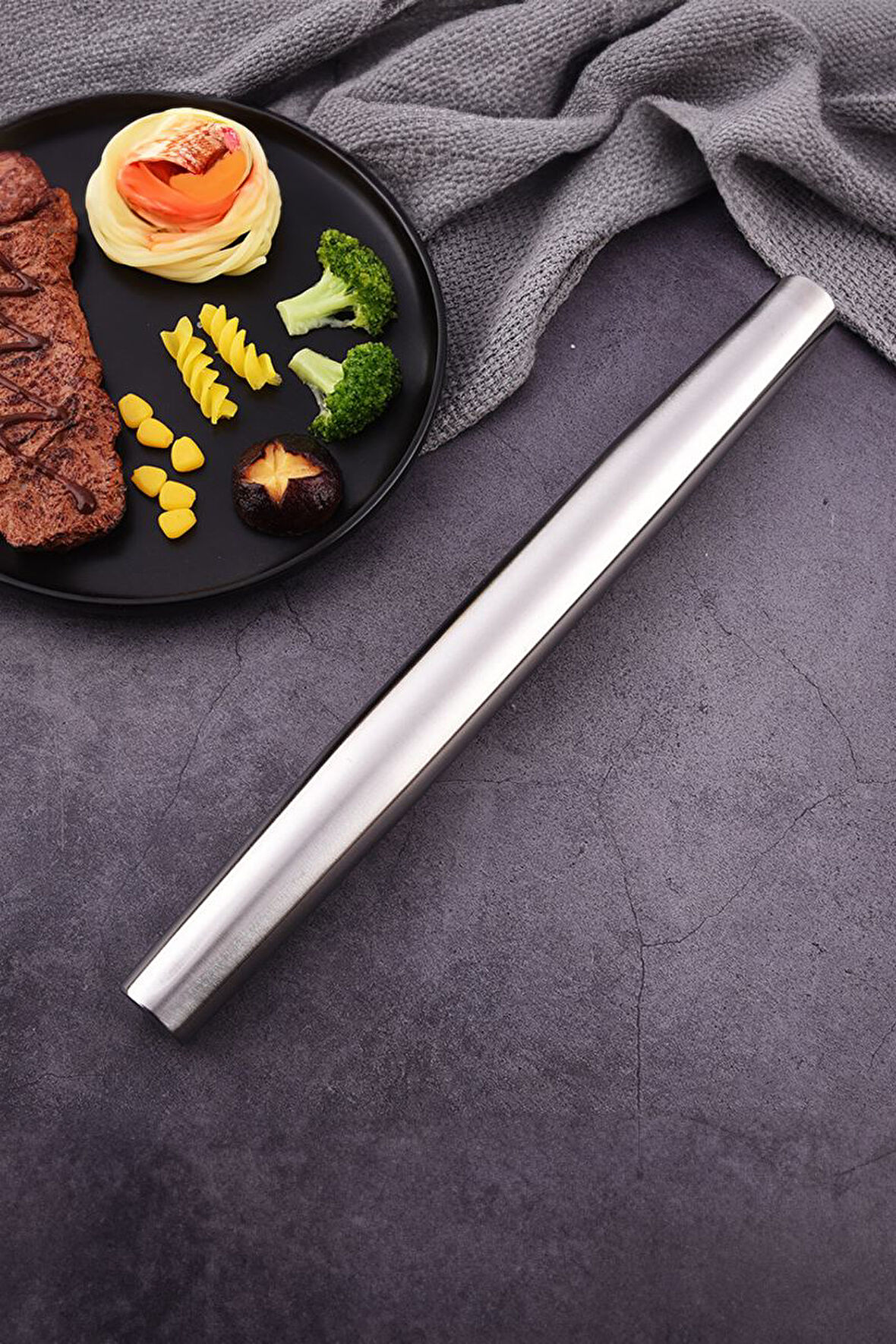 304 Çelik 32,5 cm. Merdane Hamur Açma Aparatı Oklava cin614by