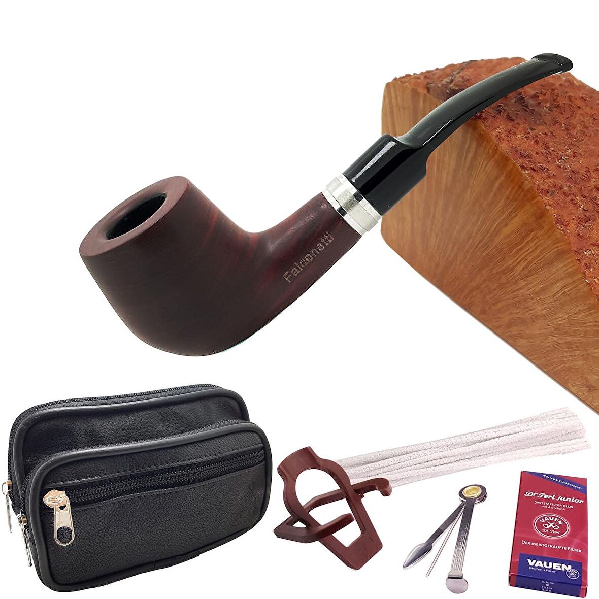Falconetti 9 mm. Metal Bilezikli Ebony Ahşap Pipo Seti py71-takim