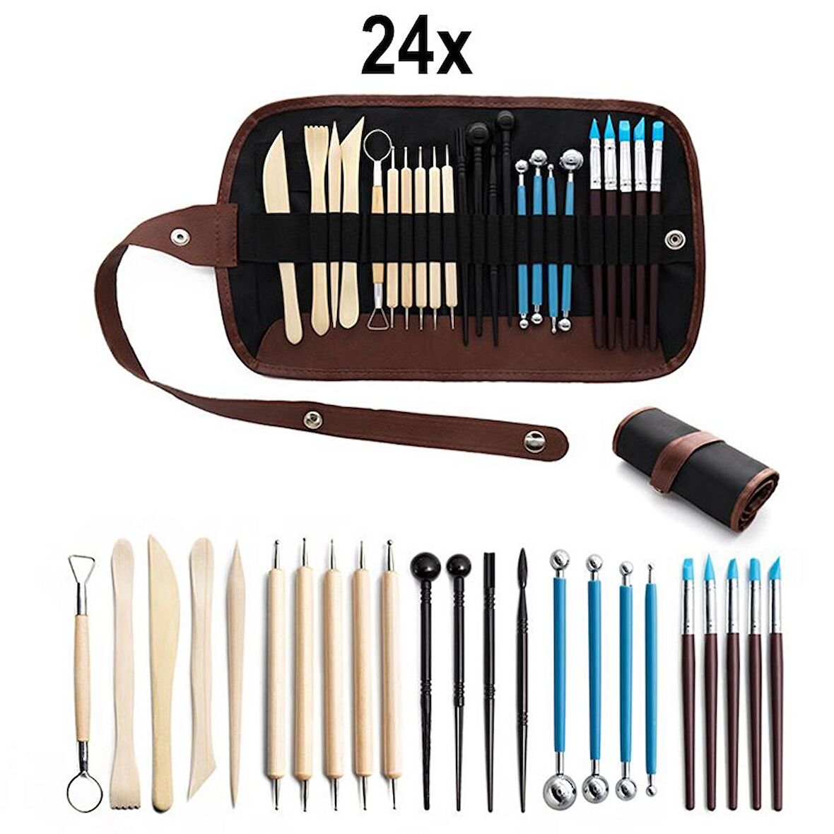 24 Parça Seramik Kil Çömlek Heykel Ahşap Modelleme Oyma Seti cin670