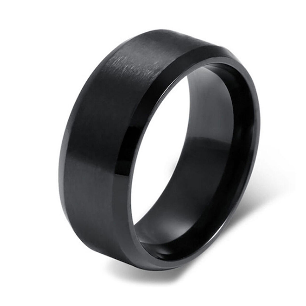 Chavin Mat ve Parlak Siyah Çelik Kadın Erkek Yüzük df27