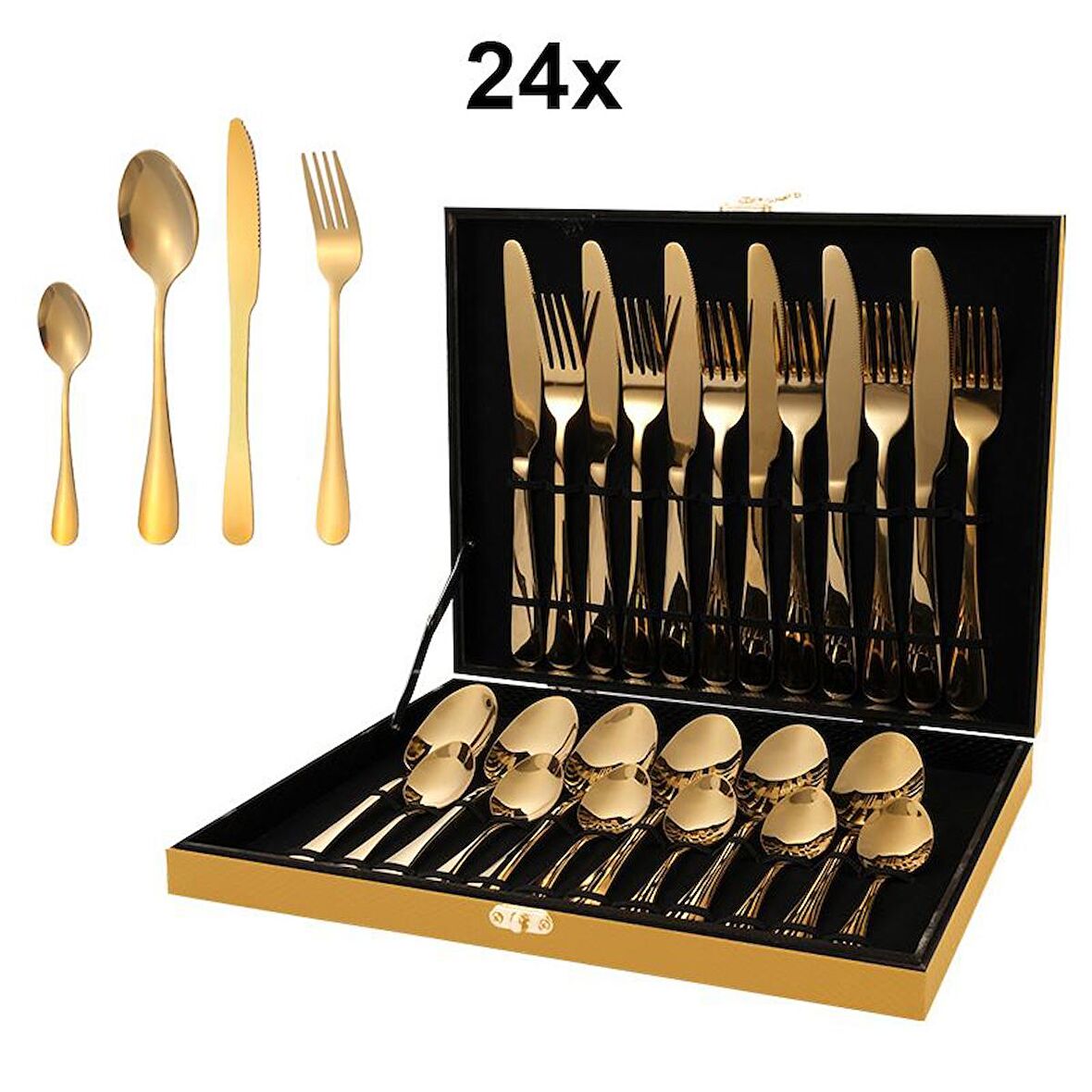Çelik 24 Parça 6 Kişilik Gold Yemek Kaşık Çatal Bıçak Seti cin736sr