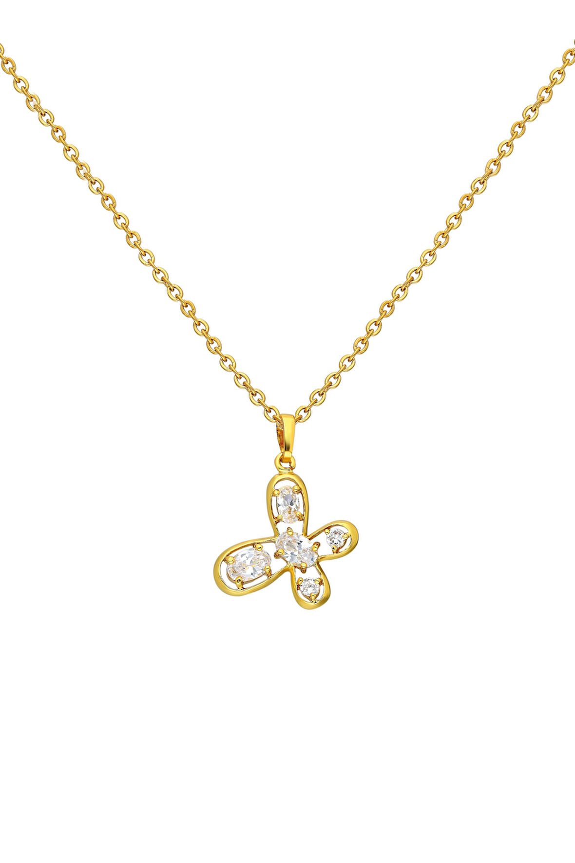 Chavin Taşlı Kelebek Gold Kadın Kolye bt12