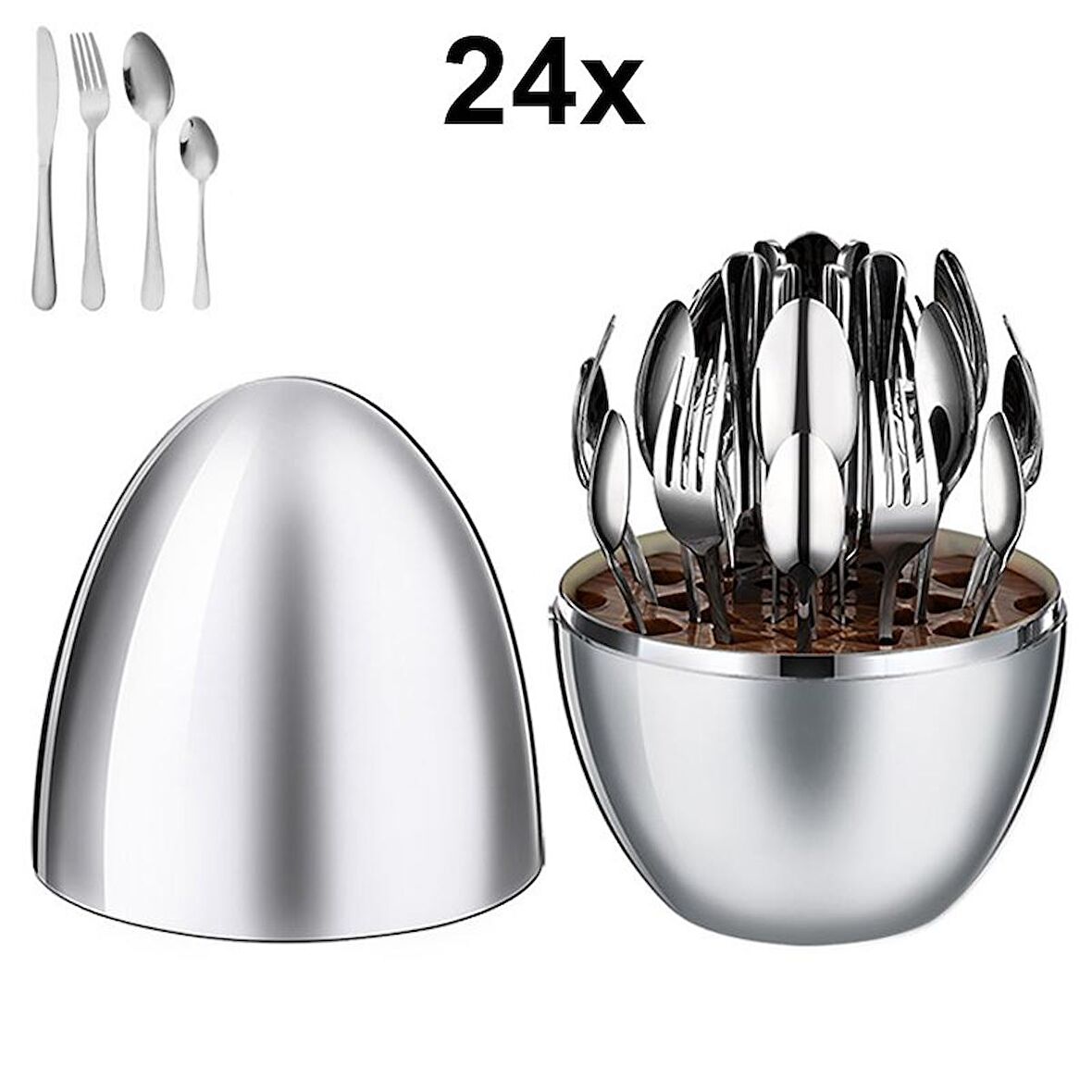 Çelik 24 Parça 6 Kişilik Yumurta Gri Yemek Kaşık Çatal Bıçak Set cin741by