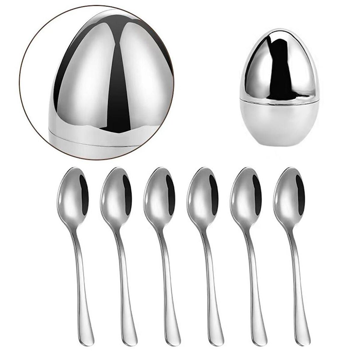 Çelik 6 Parça Silver Yumurta Çay Kaşık Set cin612by