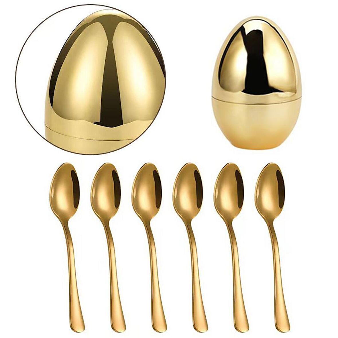 Çelik 6 Parça Gold Yumurta Çay Kaşık Set cin612sr