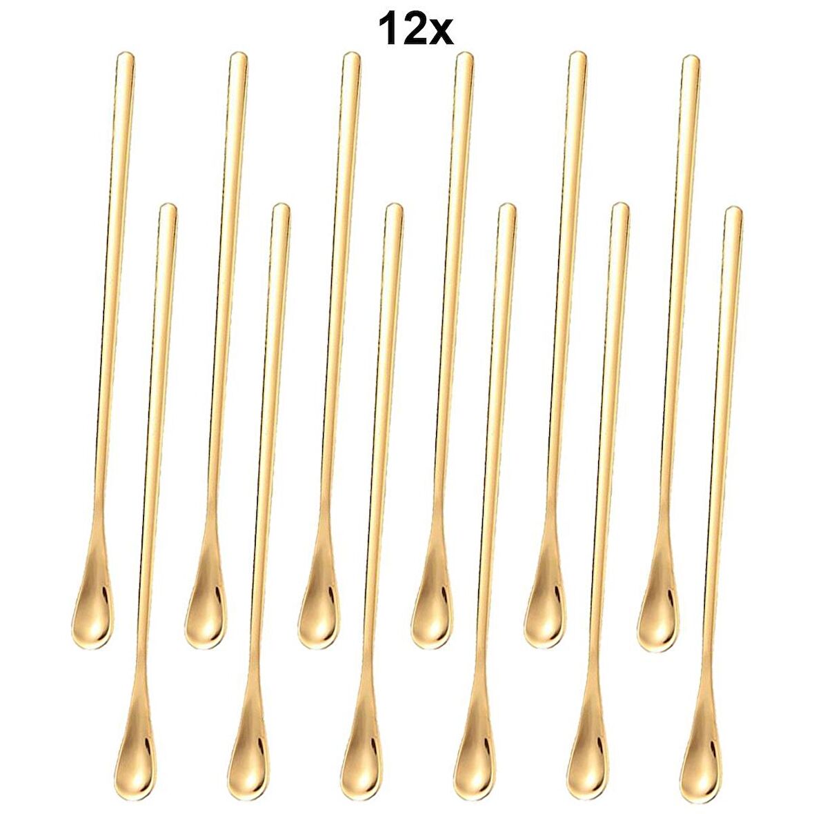 304 Çelik 12 Adet 19 cm Kokteyl Kahve Latte Karıştırma Barmen Kaşığı cin758sr-12