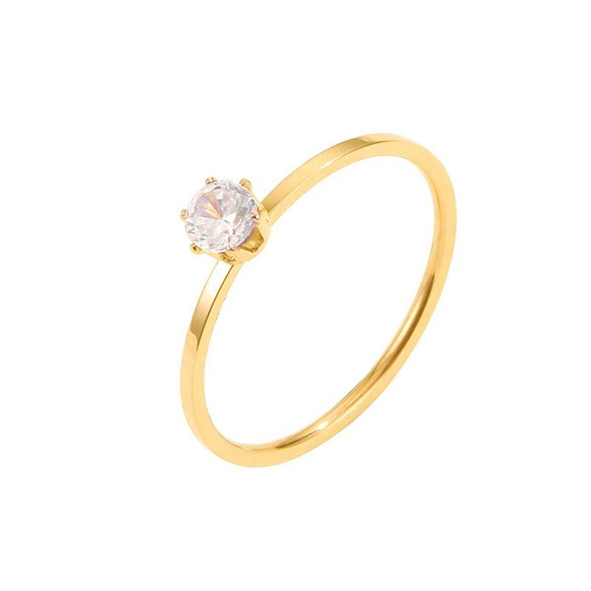 Chavin 4 mm Parlak Gold Tek Taş Bayan Çelik Yüzük ev31sr