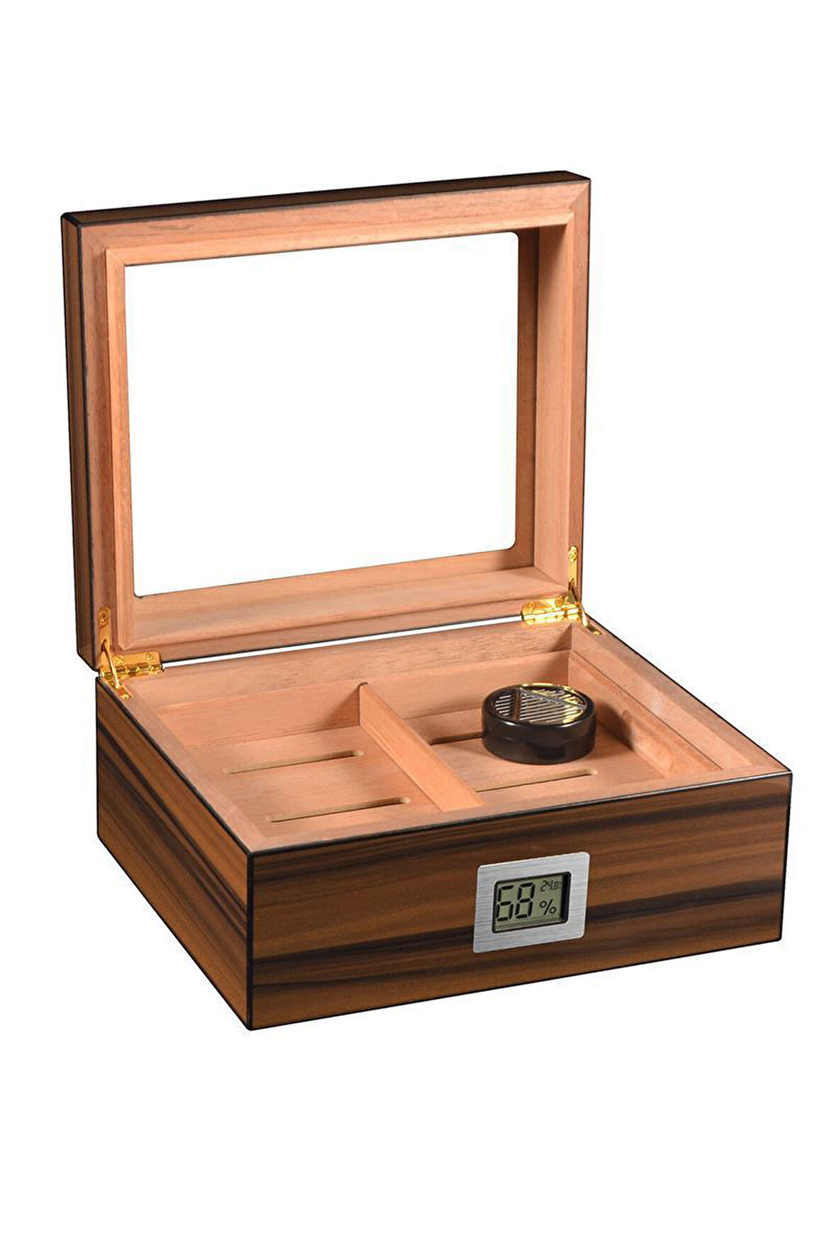 Falconetti Kahverengi iki Katlı Camlı Dijital Humidor Puro Kutusu rd05x