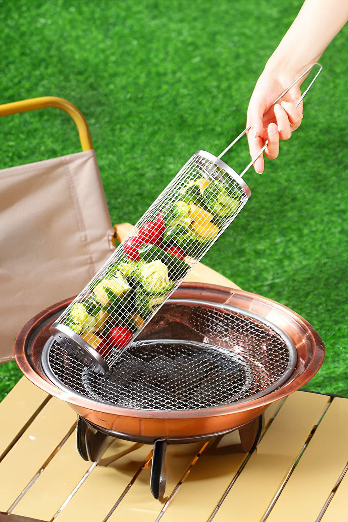 Çelik 30 cm Silindir Izgara Mangal Mısır Sebze Patates Kafesi Izgara cin862