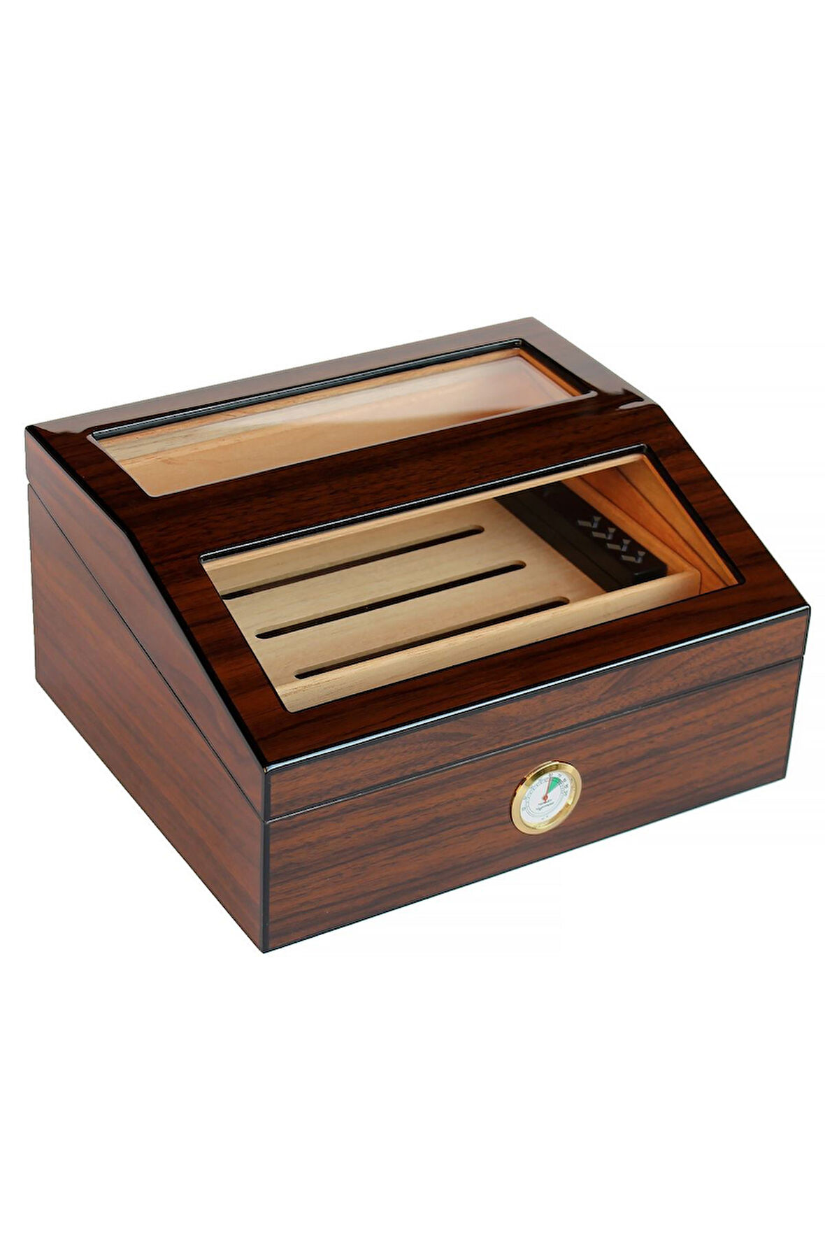 Falconetti Sedir 2 Kat Camlı Kahverengi Humidor Puro Kutusu ra93x