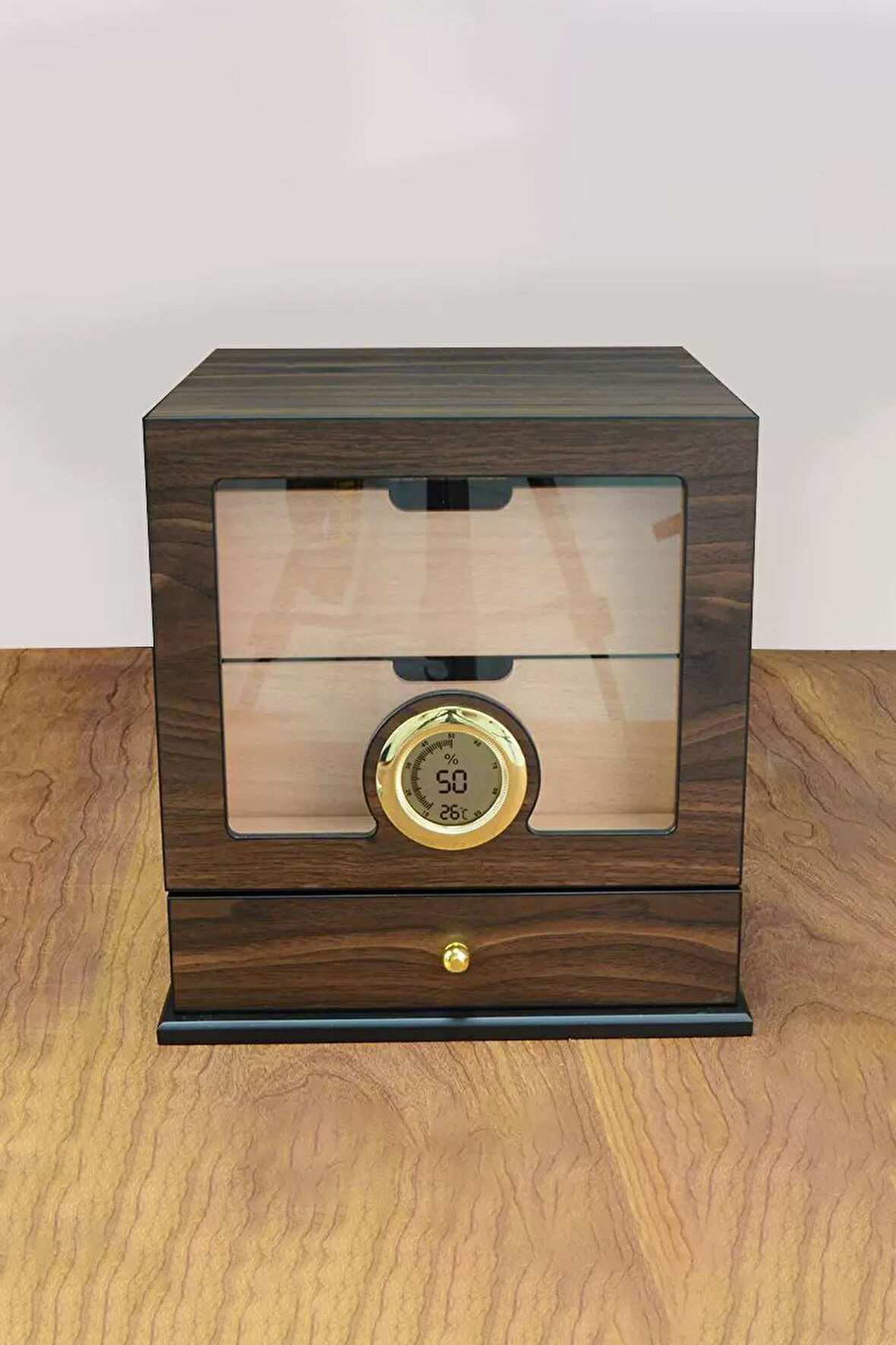 Falconetti Çekmeceli 3 Katlı Kahverengi Sedir Humidor Puro Kutusu rd44