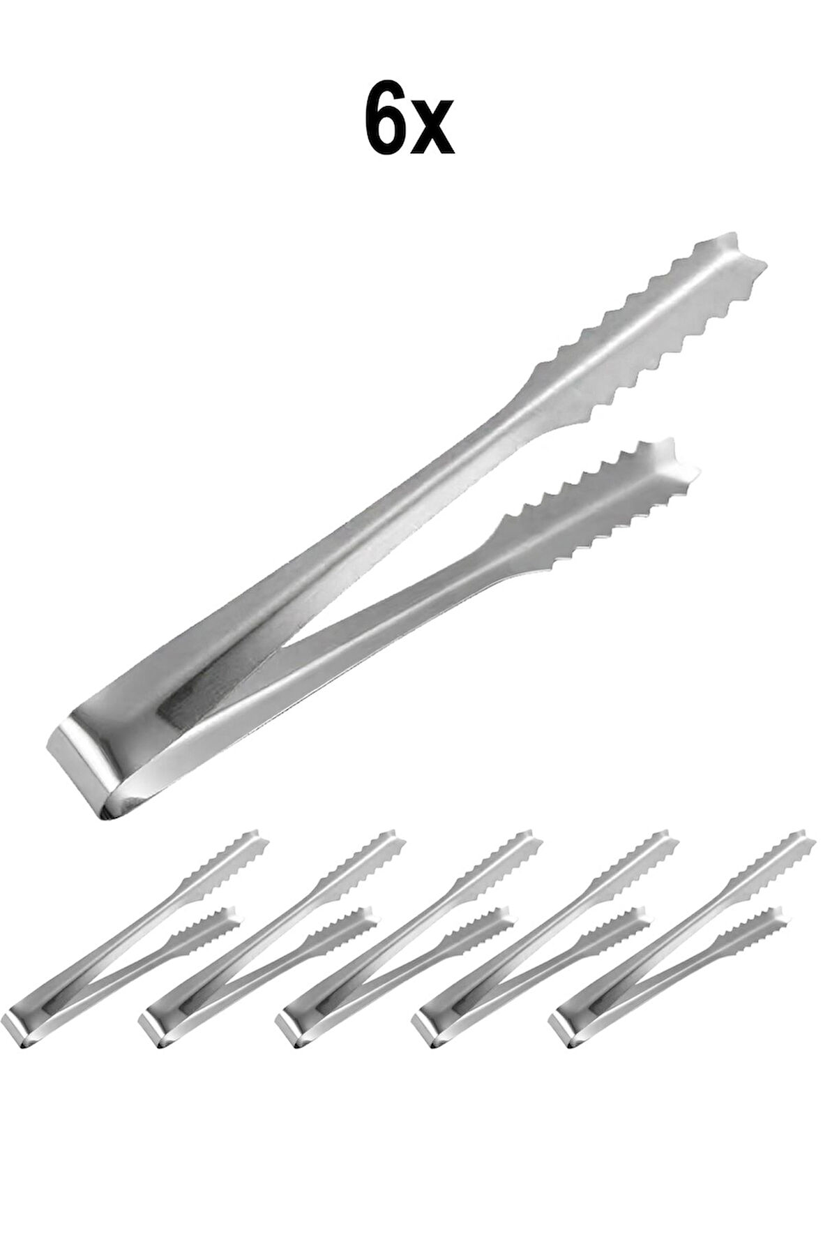 6 Adet Çelik 21 cm. Buz Ve Şeker Maşası mt129-6