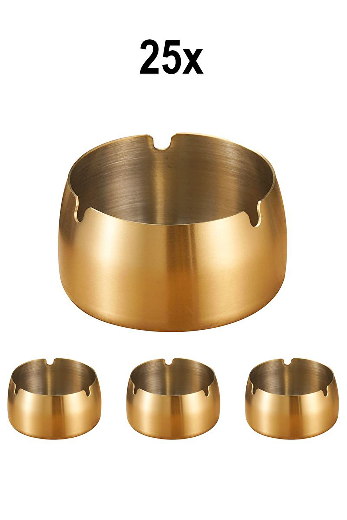 25 Adet Çelik Gold 8 cm Kafe Restaurant Lokanta Yuvarlak Kül Tablası Küllük 