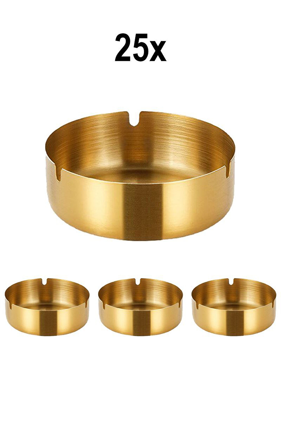 25 Adet Çelik Gold 8 cm Kafe Restaurant Lokanta Yuvarlak Kül Tablası Küllük 