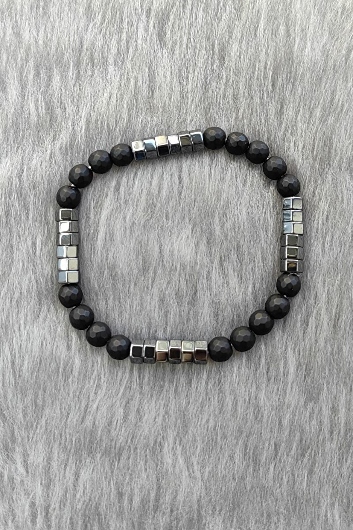 Chavin Lastikli Doğal Hematit Taşlı Erkek Bileklik ey29