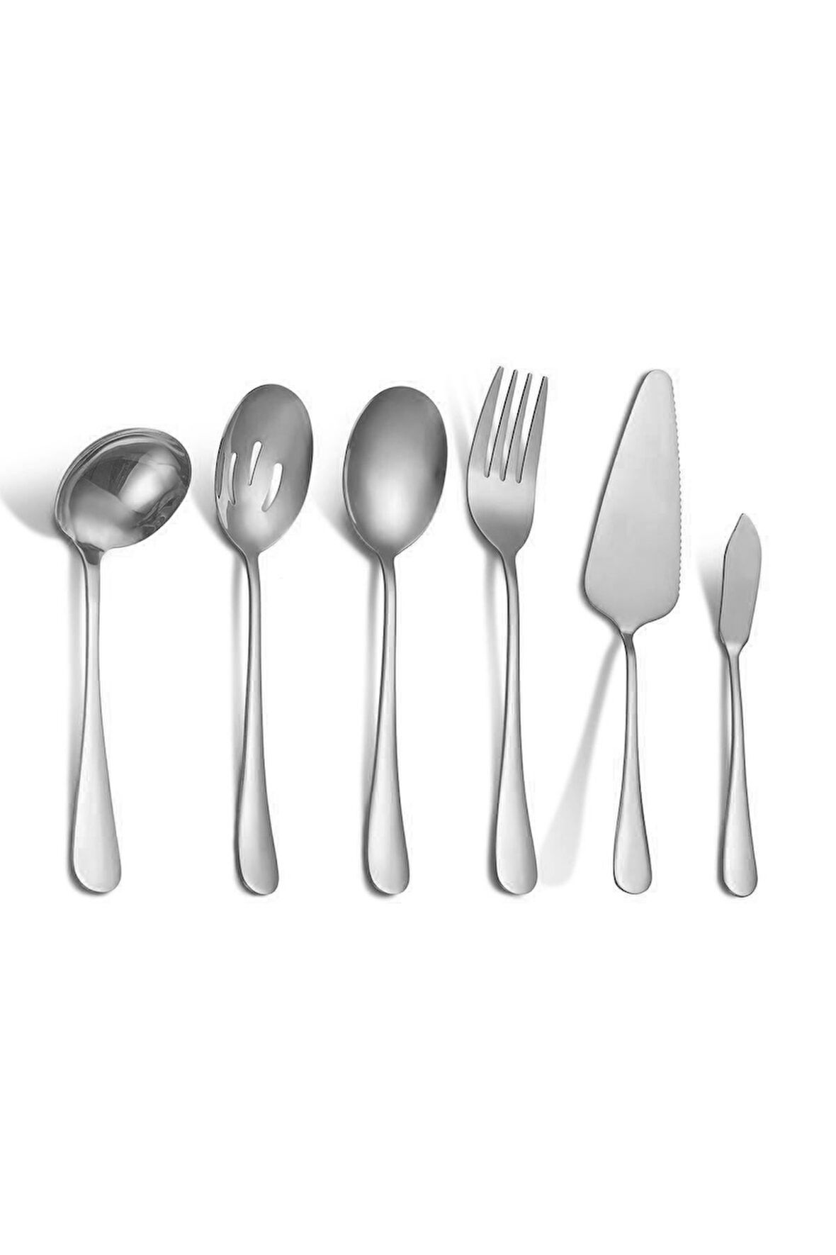 6 Parça Silver Sunum için Servis Kaşığı Kaşık Çatal Spatula Reçel Seti cin613slv