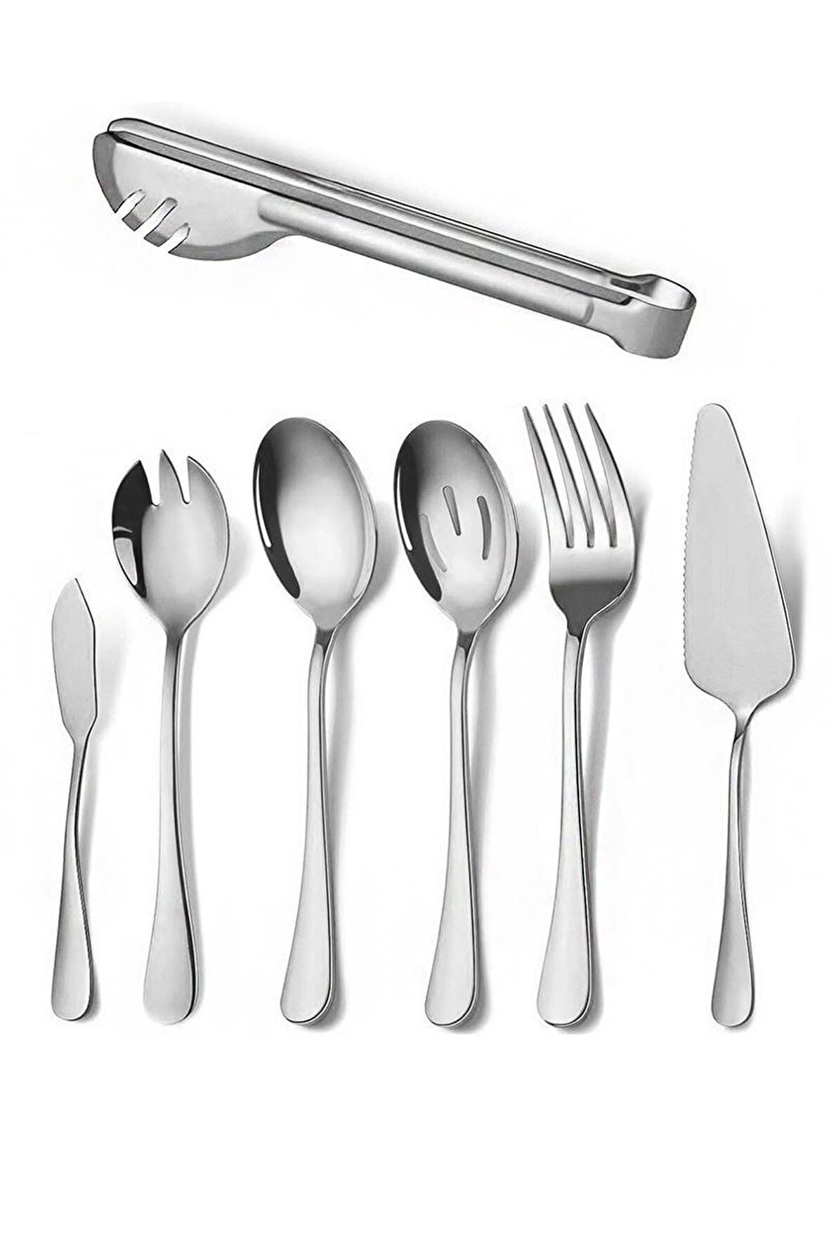 7 Parça Çelik Sunum Servis Kaşığı Kaşık Çatal Bıçak Spatula Seti mt154by