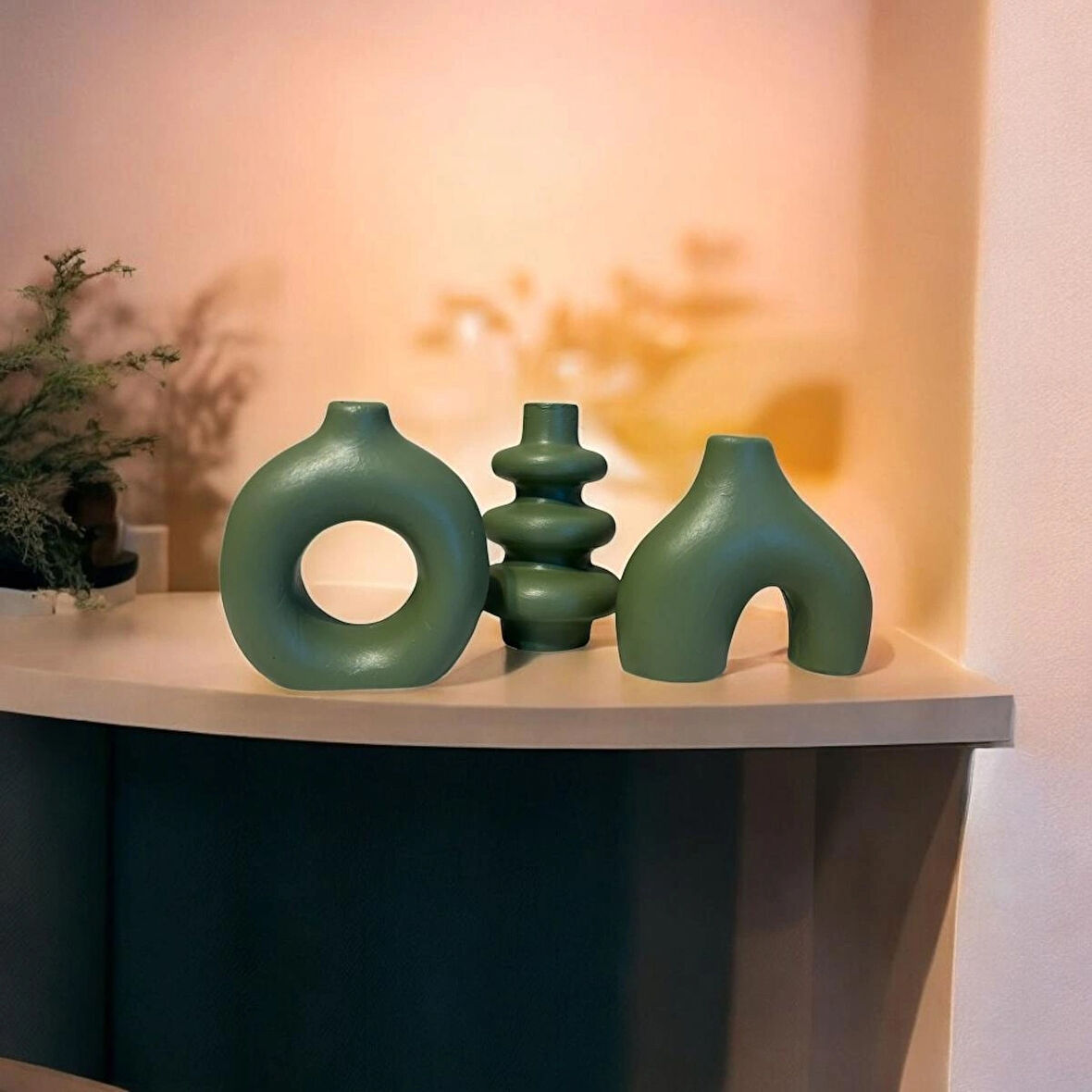 Minimal Üçlü Süs Takım, Vazo, Ev Dekorasyon Ürünü, Hediyelik Ev Eşyası, Biblo Süs (10CM)