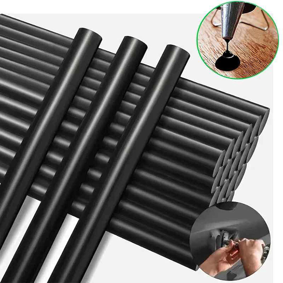 10 Adet 20CM 7mm Siyah Yüksek Yapışma Güçlü Mum Silikon Tutkal Çubuğu Dıy Boyasız Göçük Onarım Malzemesi