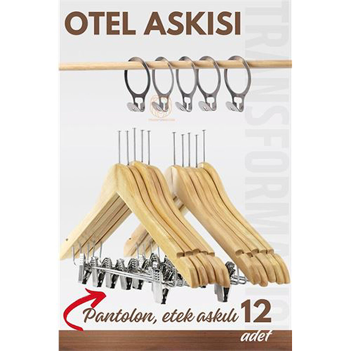 ModaCar Otel Askısı Güvenlikli Otel Tip Askı 12 li Set Ahşap 