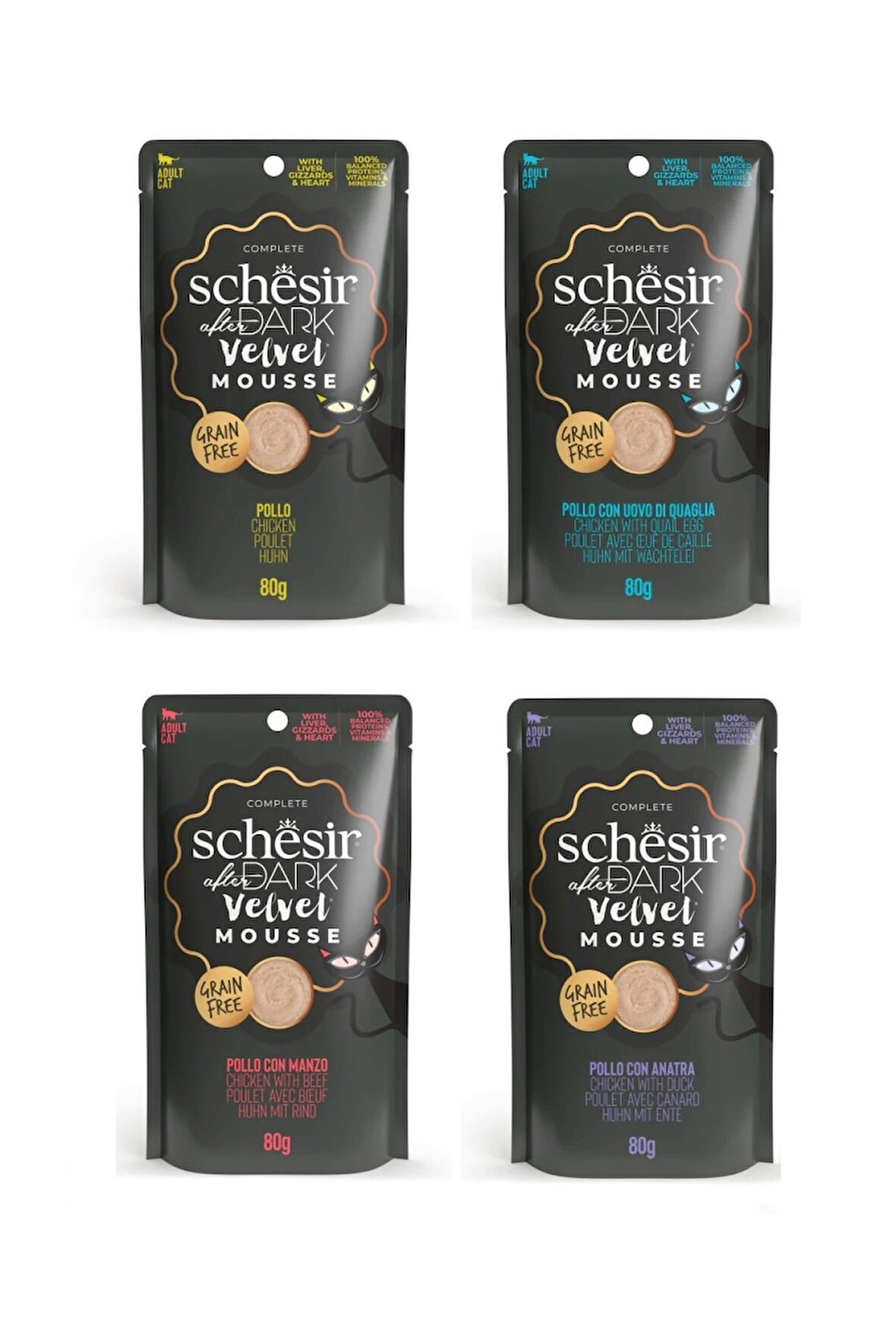 Schesir After Dark 4 Çeşit Karma Pouch Mousse Kedi Yaş Mama 80 Gr. X 4 Adet