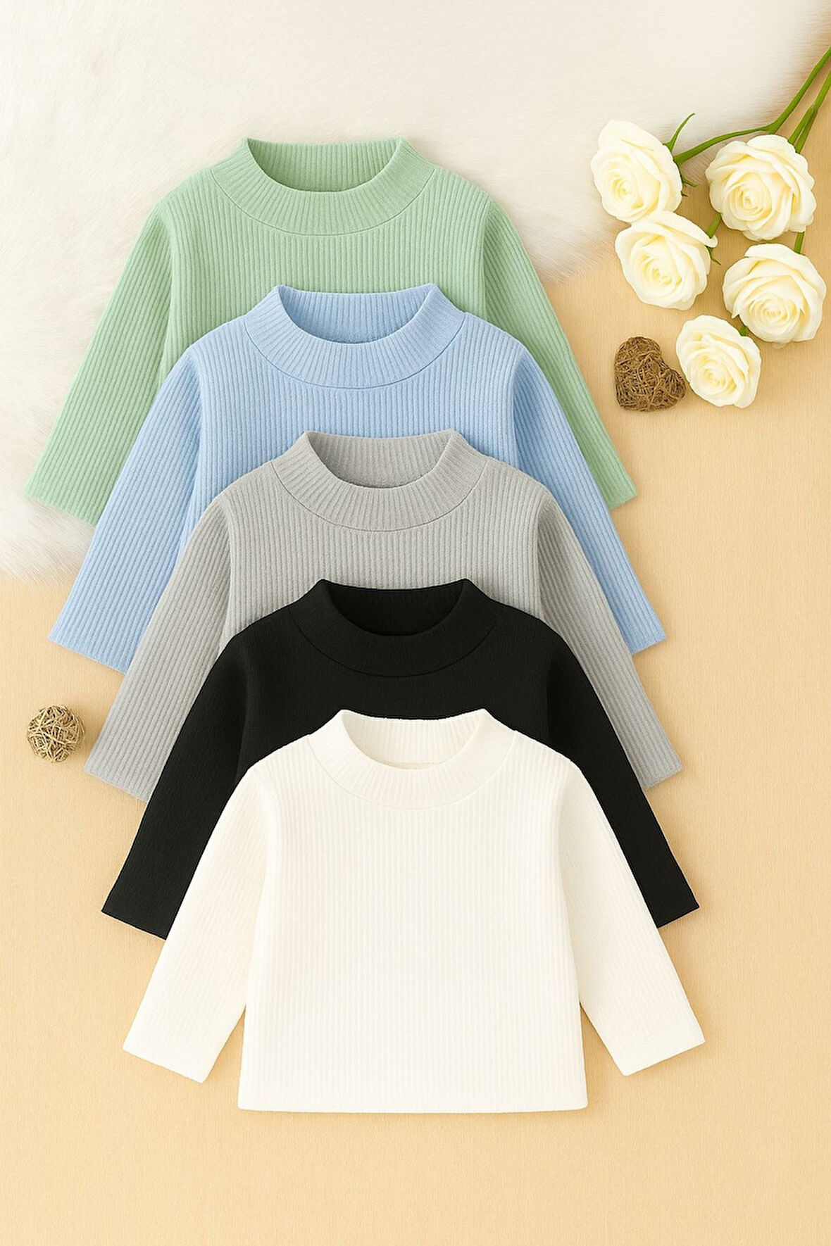 Kız Erkek Çocuk İçlik Yarım Balıkçı İnce Kazak Kaşkorse 5'li Set