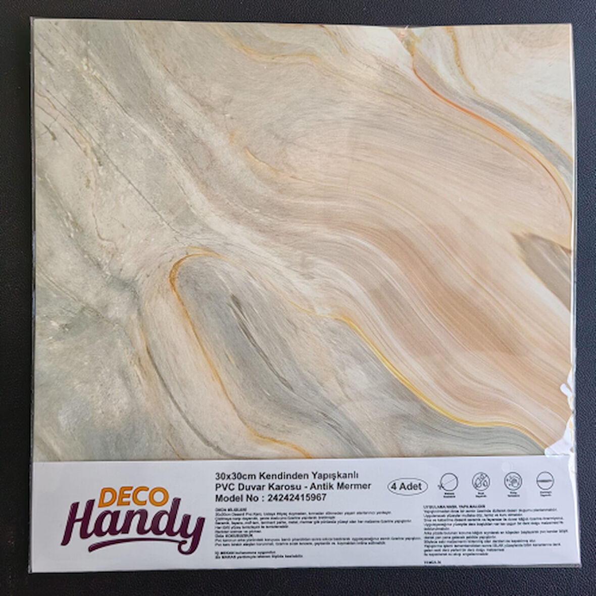 Kapamarka 30x30 Cm Pvc Duvar Karosu 4'Lü Paket - Antik Mermer