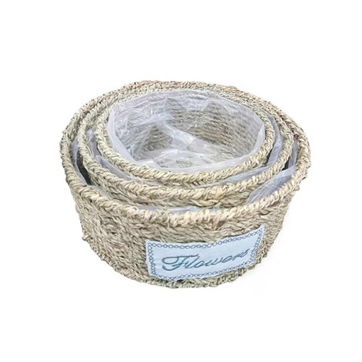 Kapamarka Yuvarlak Doğal Hasır Saksı Seti - 3'lü