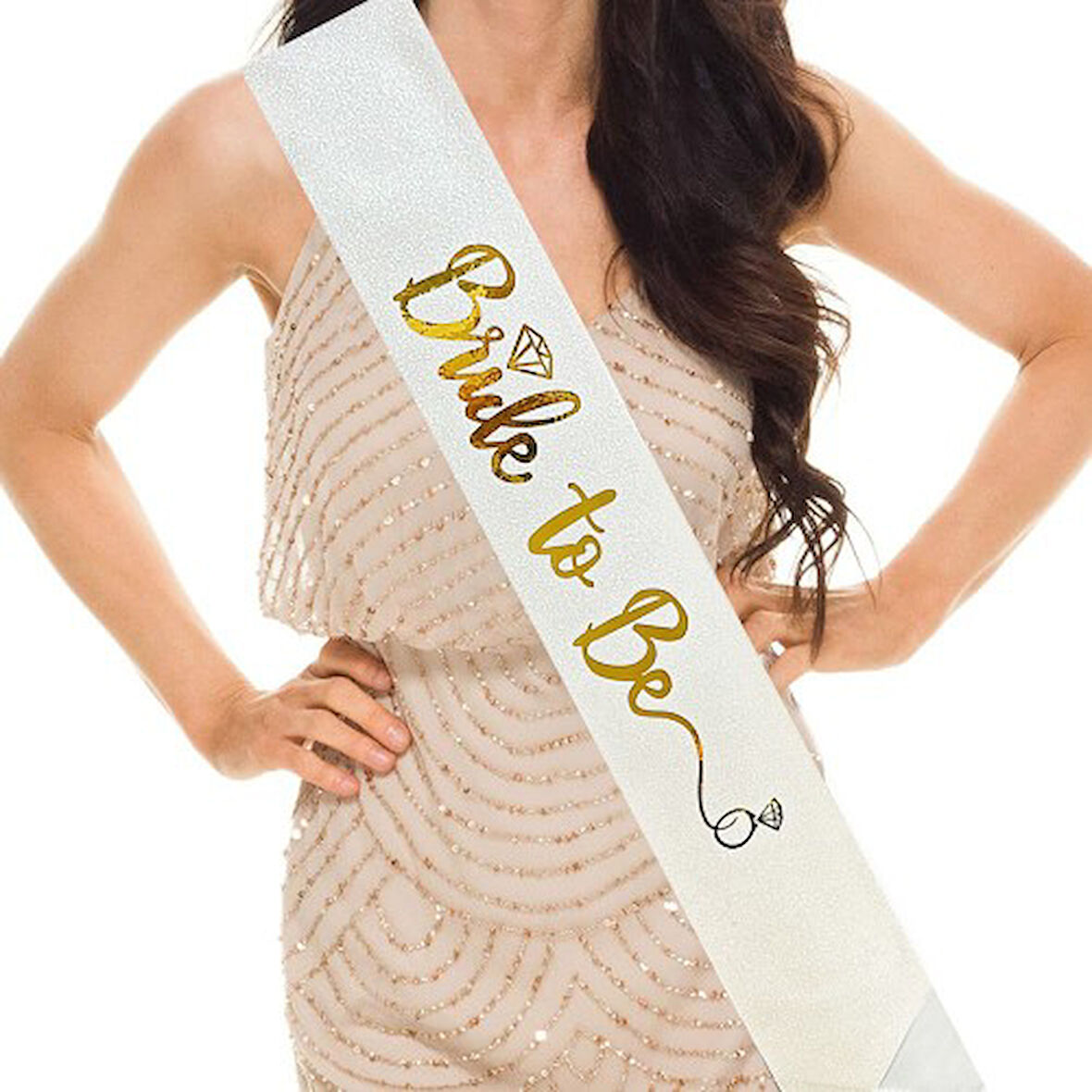 Kapamarka Altın Bride To Be Yazılı Beyaz Kuşak