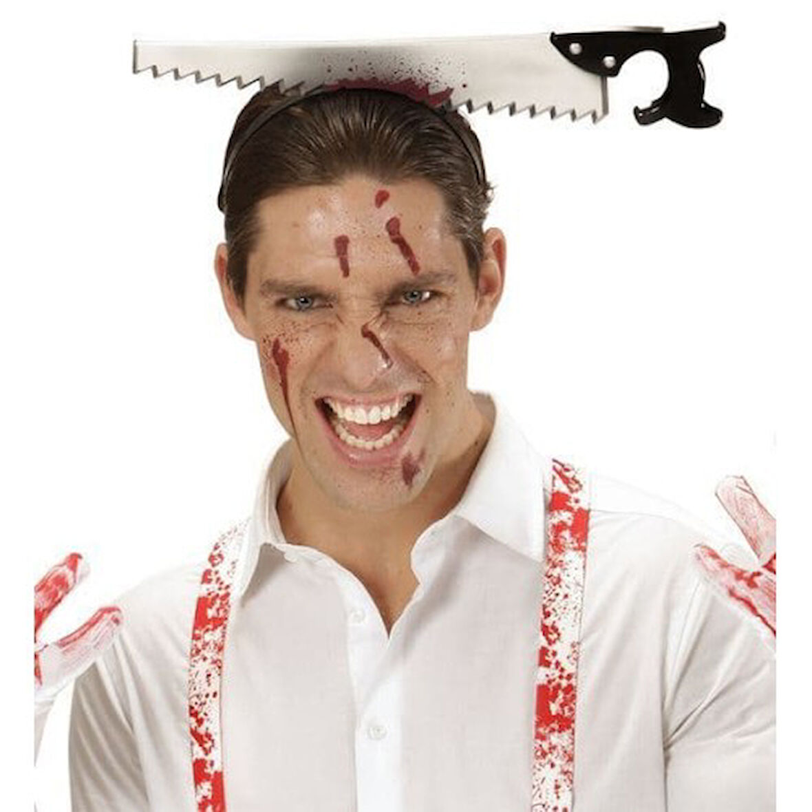 Kapamarka Kafaya Saplanmış Halloween Kanlı Testere Şaka Tacı