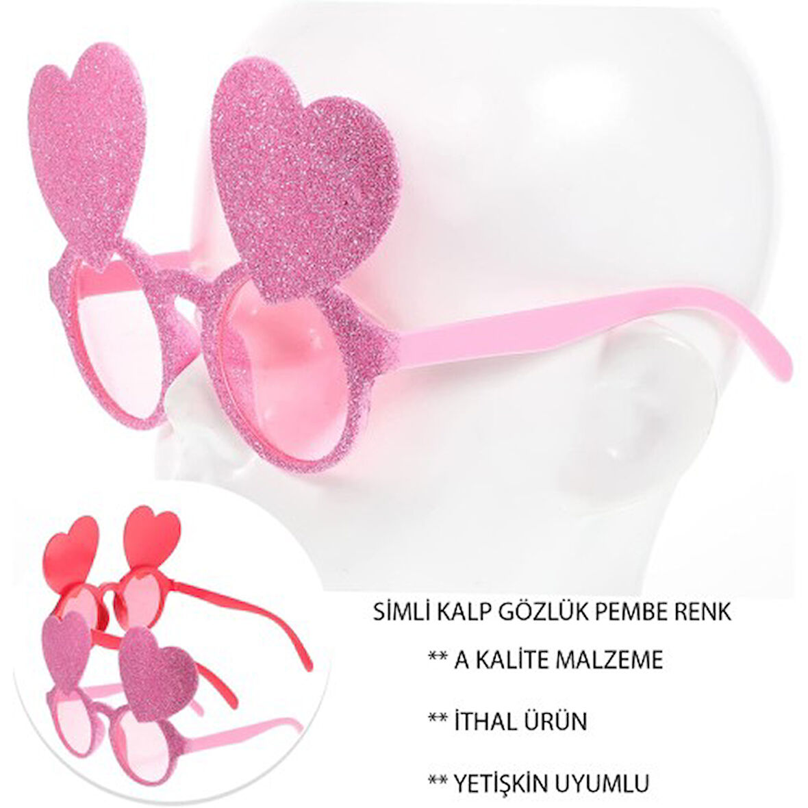 Kapamarka Pembe Renk Sim İşlenmiş Kalp Figürlü Parti Gözlüğü