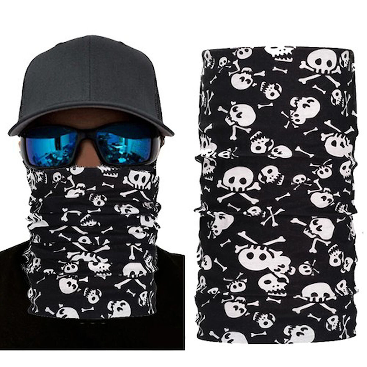 Kapamarka Siyah Beyaz İskelet Baskılı Buff Bandana