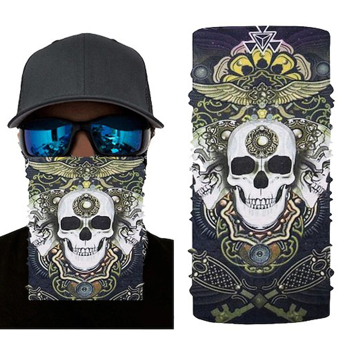 Kapamarka Siyah Beyaz Kafatası Baskılı Buff Bandana 28x45 cm