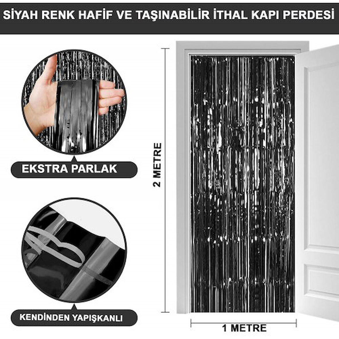 Kapamarka Siyah Ekstra MetParlak Saçaklı Arka Fon Perde