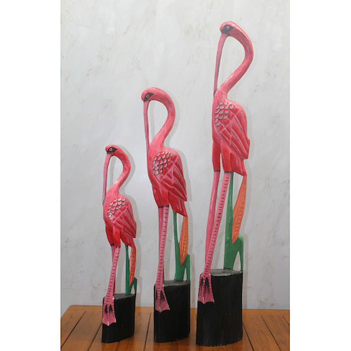 Kapamarka Ahşap 3'lü Flamingo Seti
