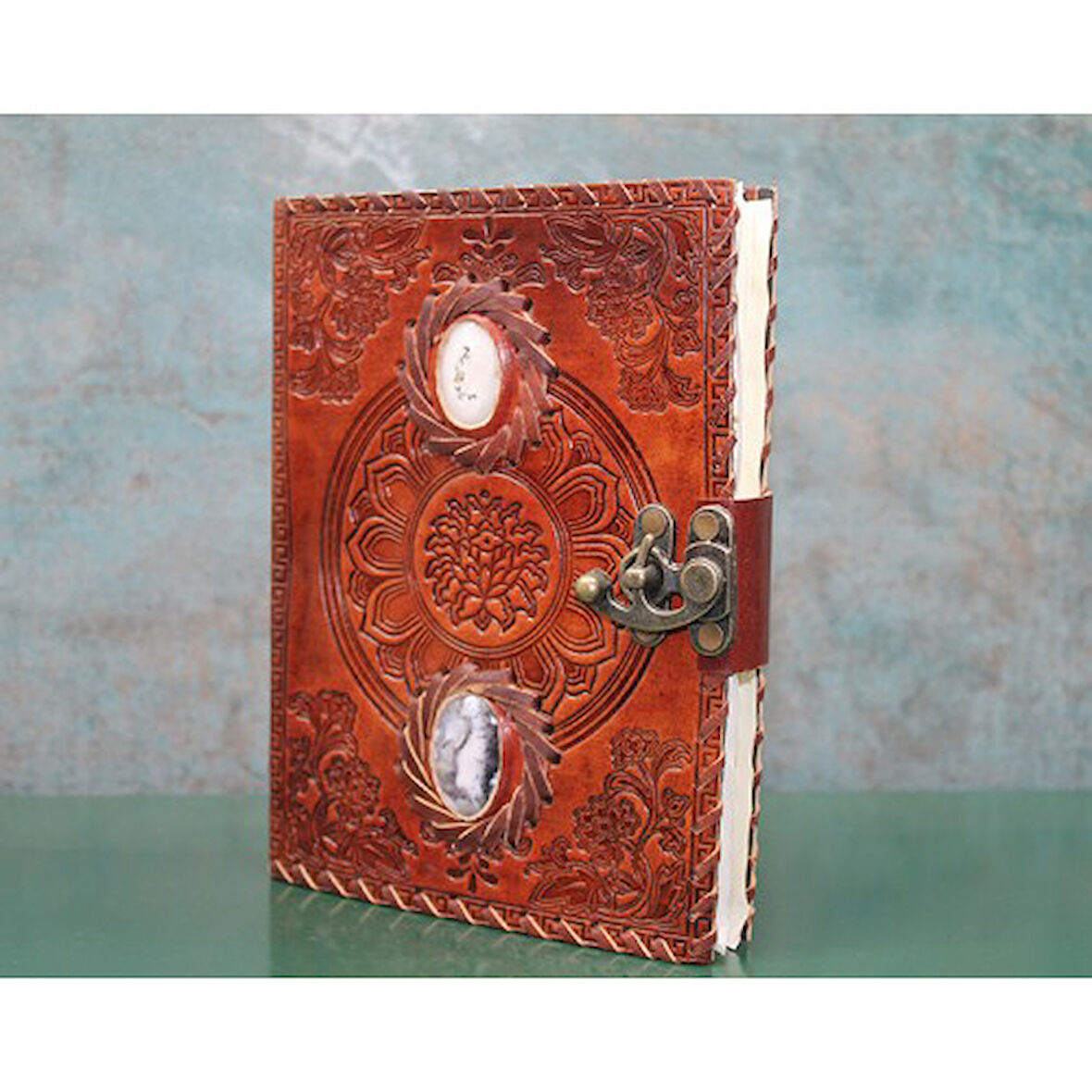 Kapamarka Taşlı Deri Defter Model 9